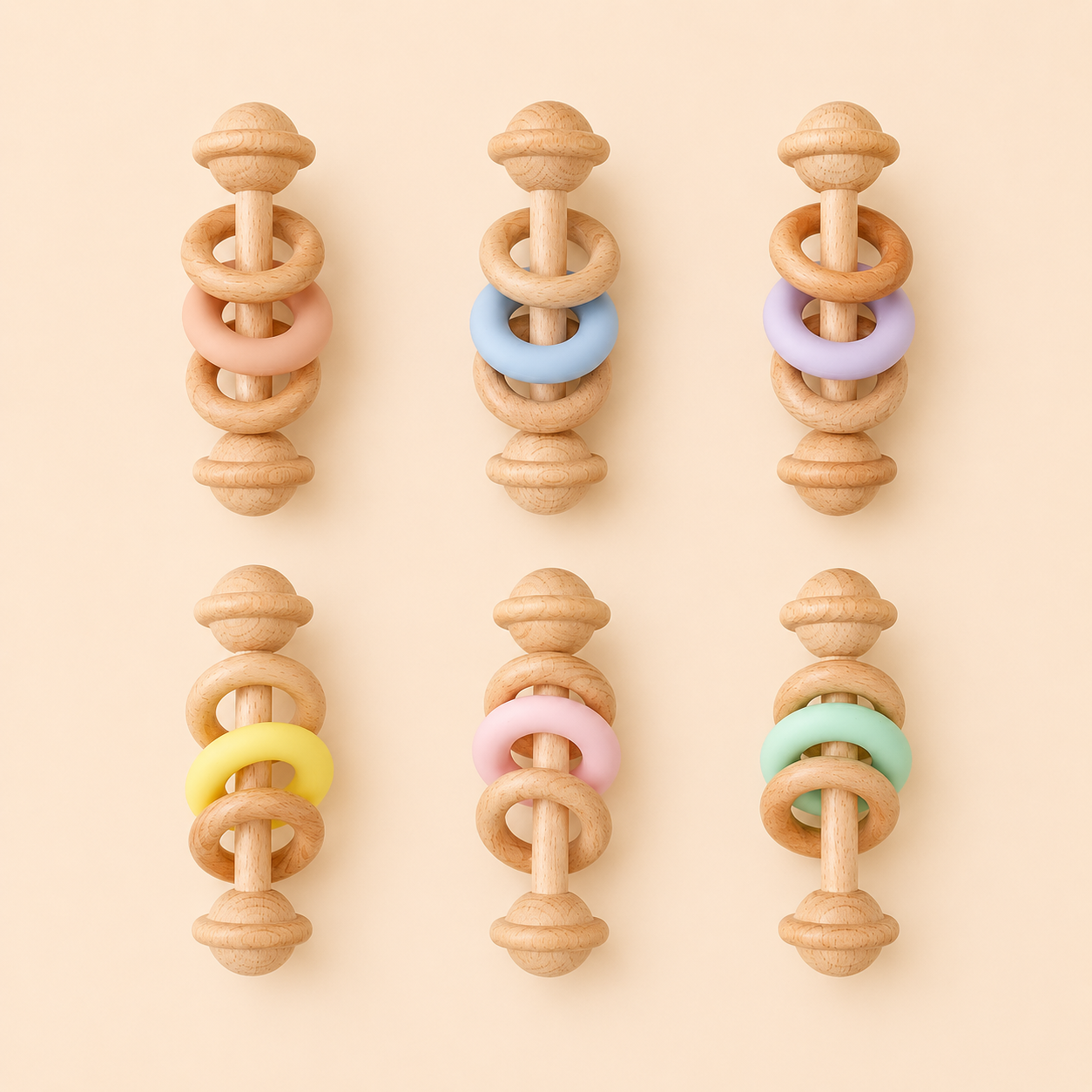 Natural Wooden Teether Rattle