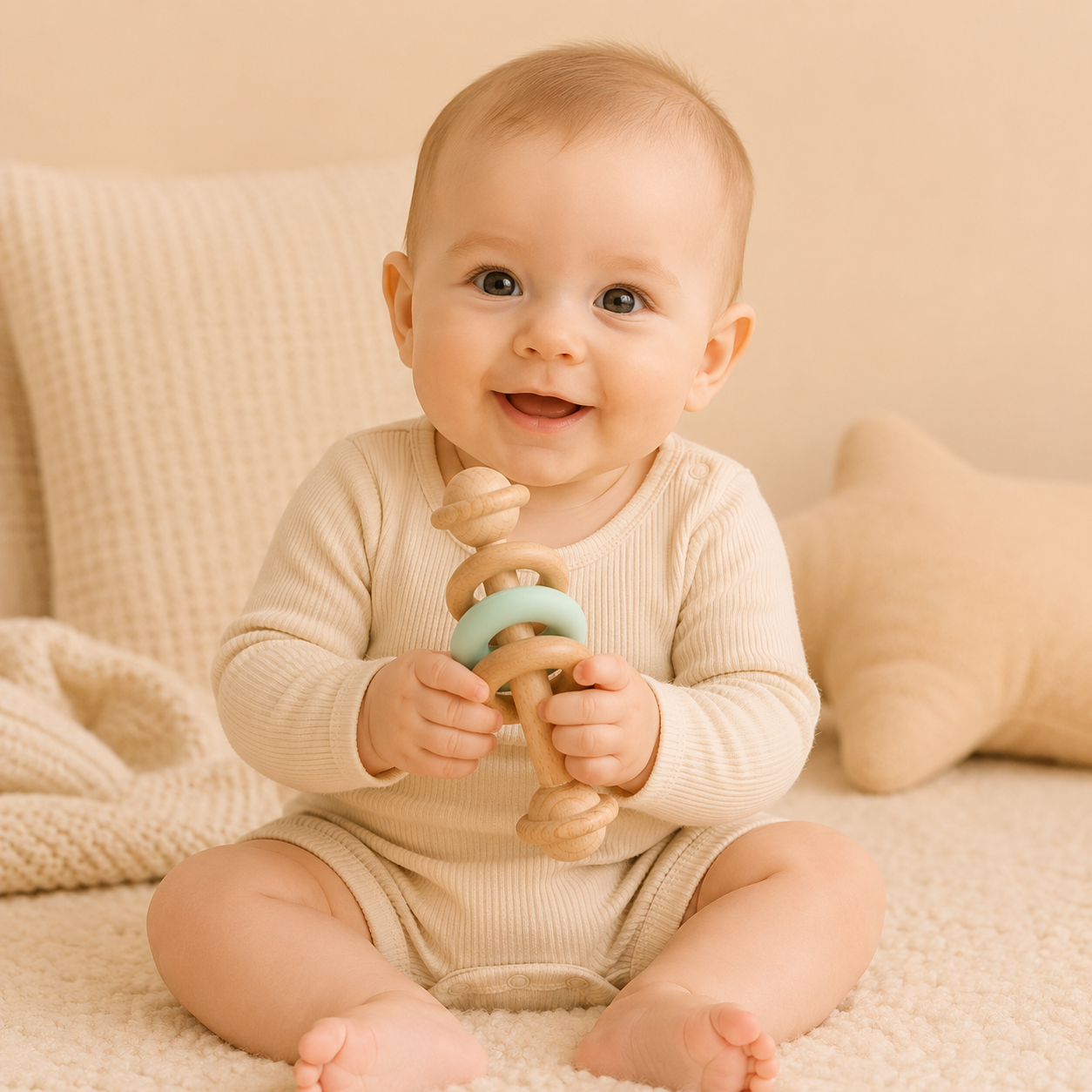 Natural Wooden Teether Rattle