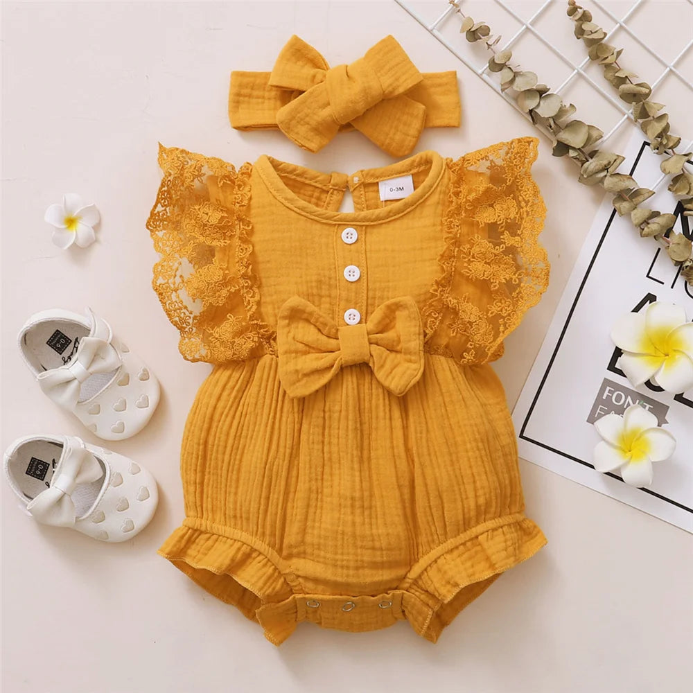 LaceBow Baby Romper Set