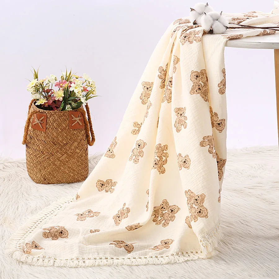 SnuggleBear Muslin Baby Blanket