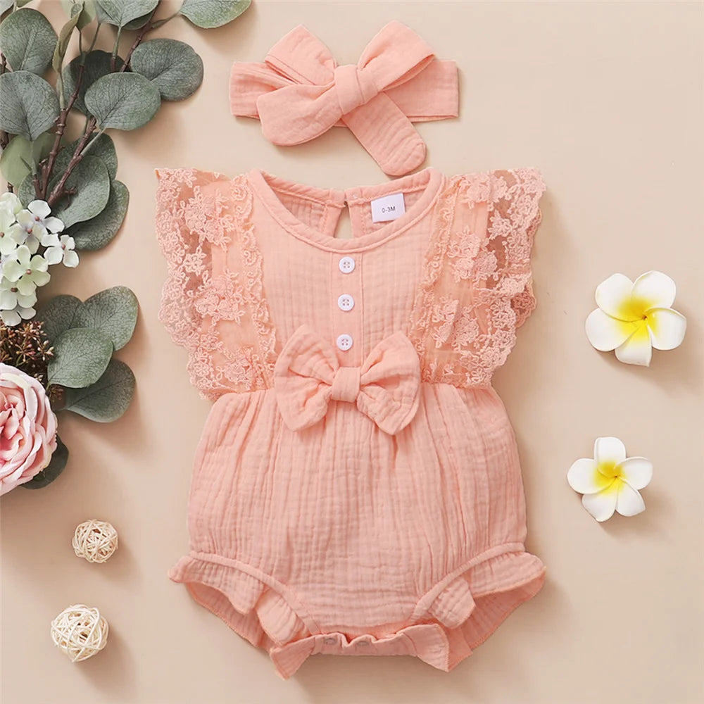 LaceBow Baby Romper Set