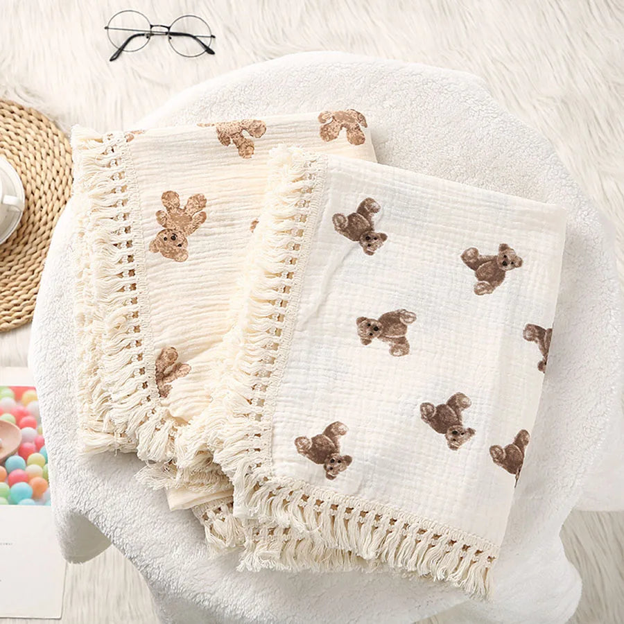 SnuggleBear Muslin Baby Blanket