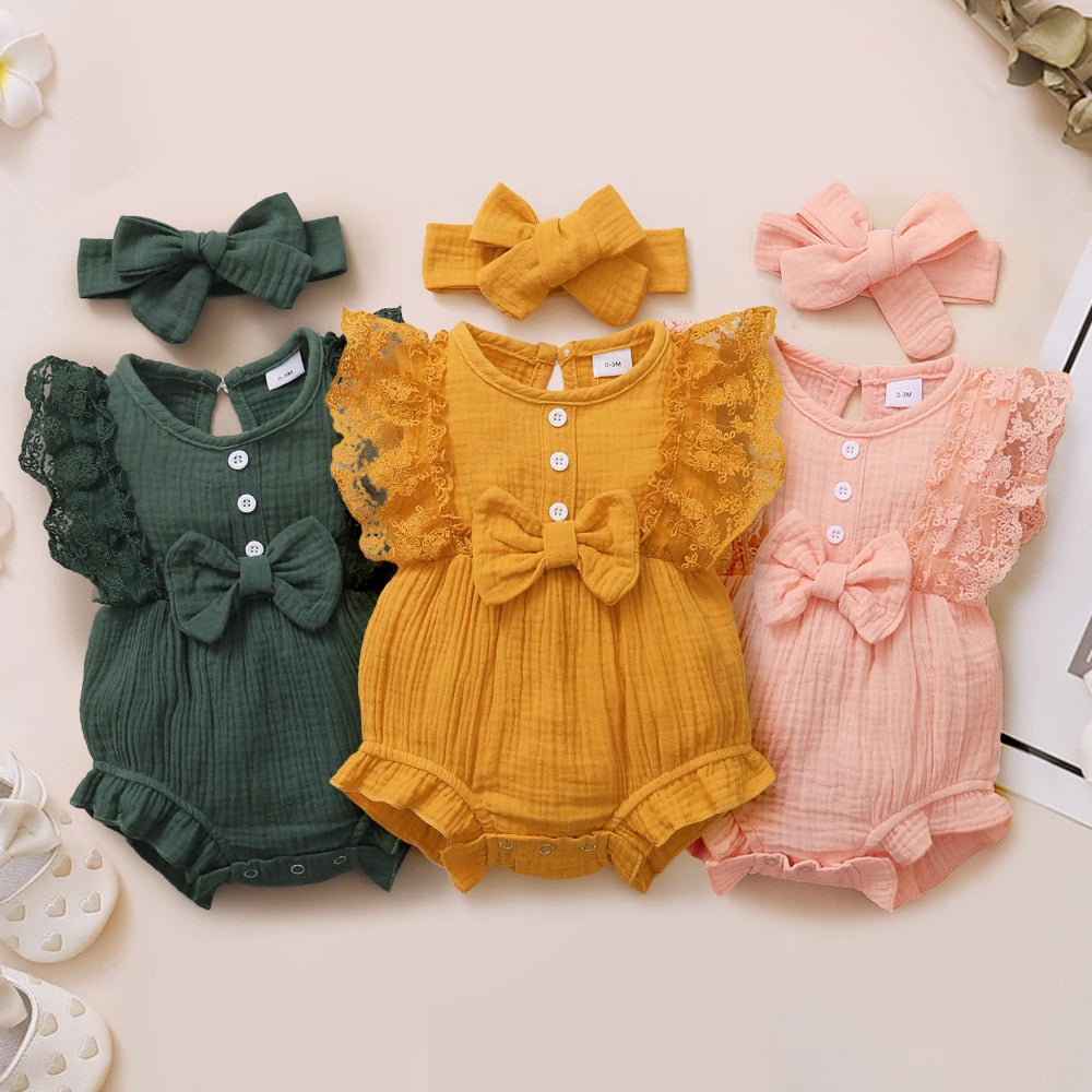 LaceBow Baby Romper Set