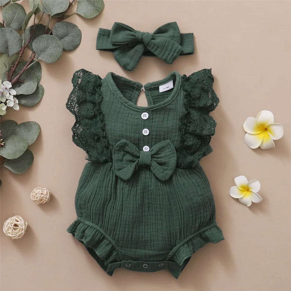 LaceBow Baby Romper Set