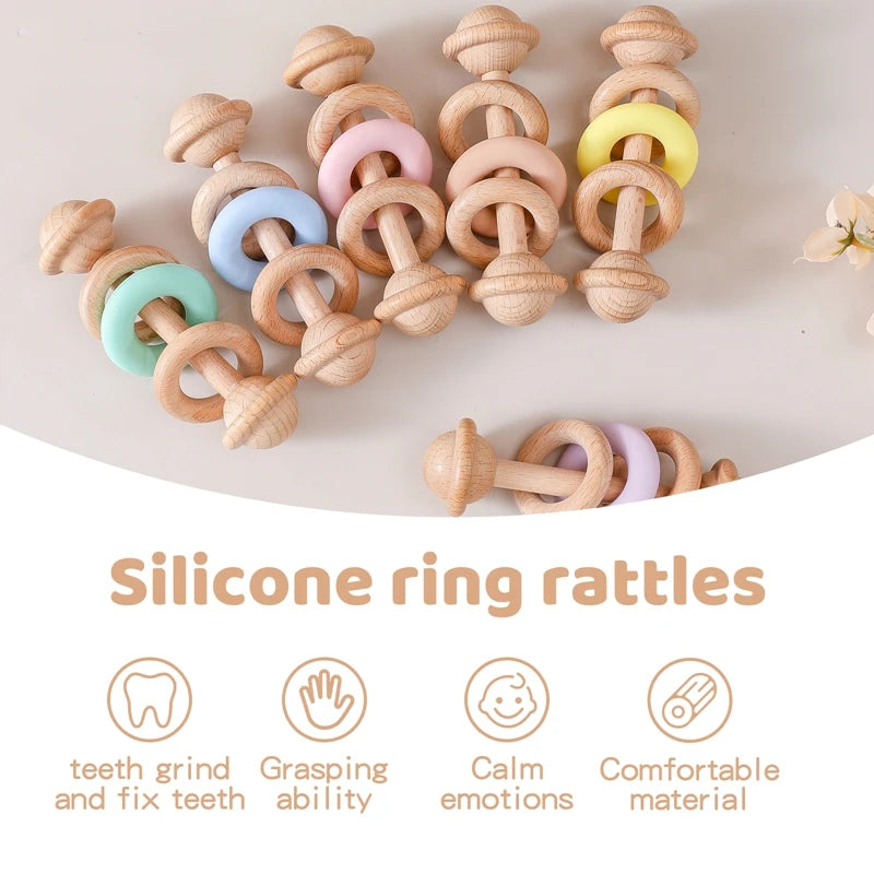 Natural Wooden Teether Rattle